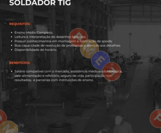 1 Vaga de emprego para Encanador Industrial Soldador Tig sem experiência na empresa MCM em 08/09