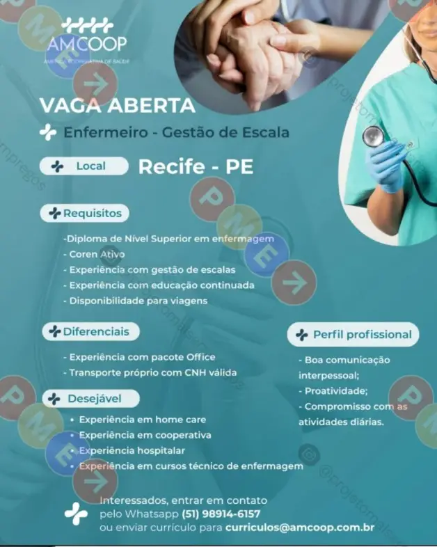 1 Vaga de emprego para Enfermeiro Gestão De Escala na empresa AMCOOP em 09/09