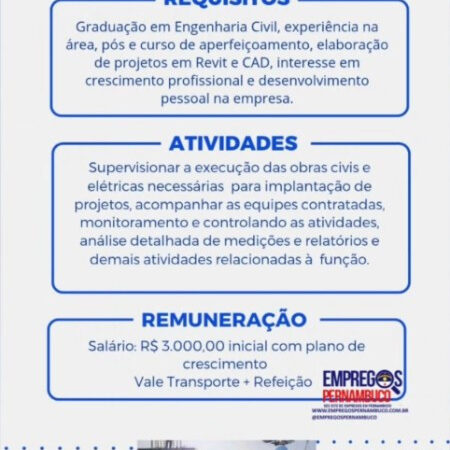 1 Vaga de emprego para Engenheiro no Segmento civil em 08/09