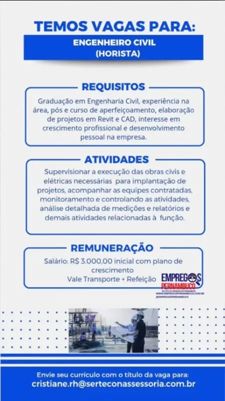 1 Vaga de emprego para Engenheiro no Segmento civil em 08/09