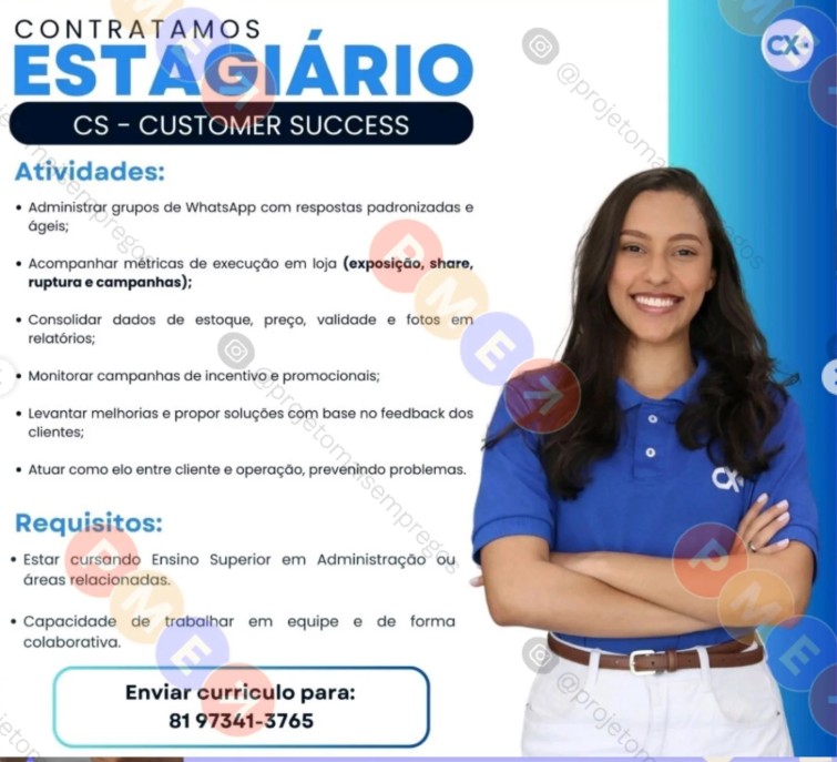 1 Vaga de emprego para Estagiário Costumer Success sem experiência na empresa CX em 22/09