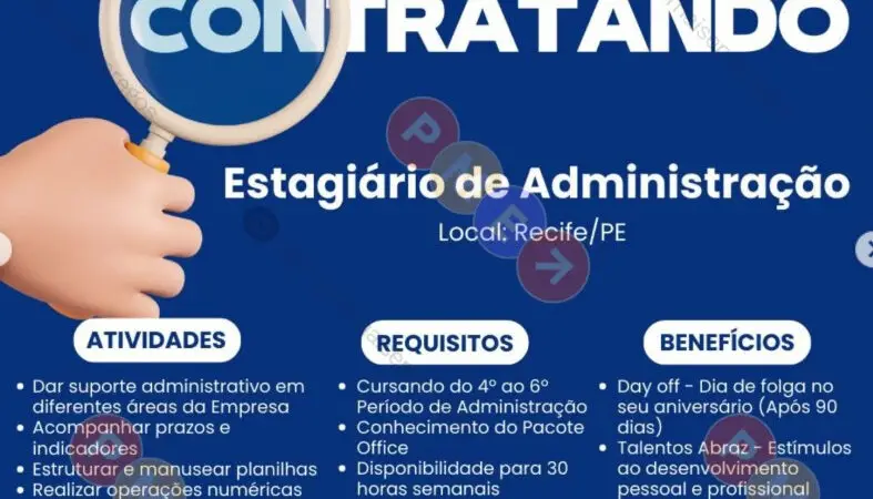 1 Vaga de emprego para Estagiário De Administração sem experiência na empresa Grupo Abraz em 09/09