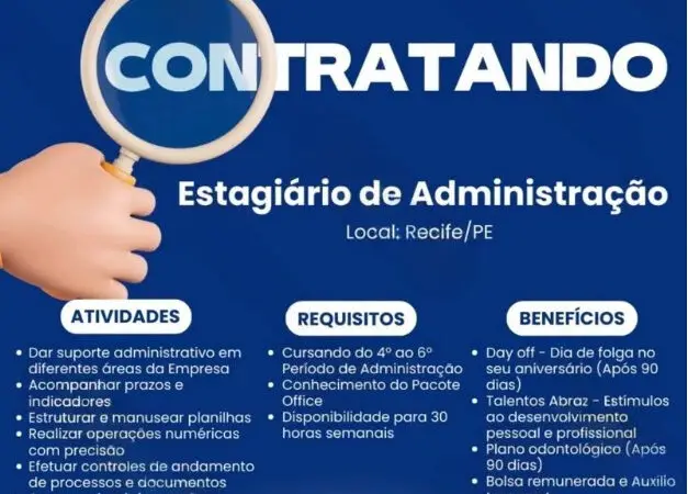 1 Vaga de emprego para Estagiário De Administração sem experiência na empresa Abraz em 08/09