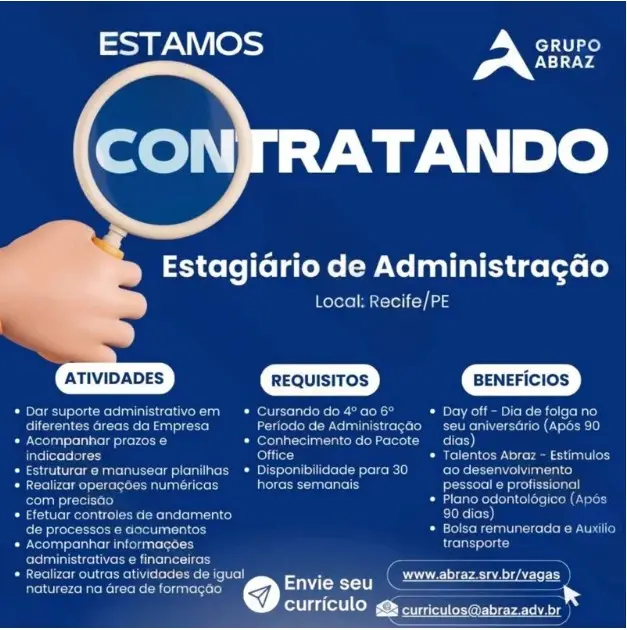1 Vaga de emprego para Estagiário De Administração sem experiência na empresa Abraz em 08/09
