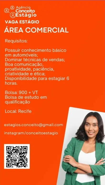 1 Vaga de emprego para Estagiário Área Comercial sem experiência na empresa Agência Conceito Estágio em 09/09