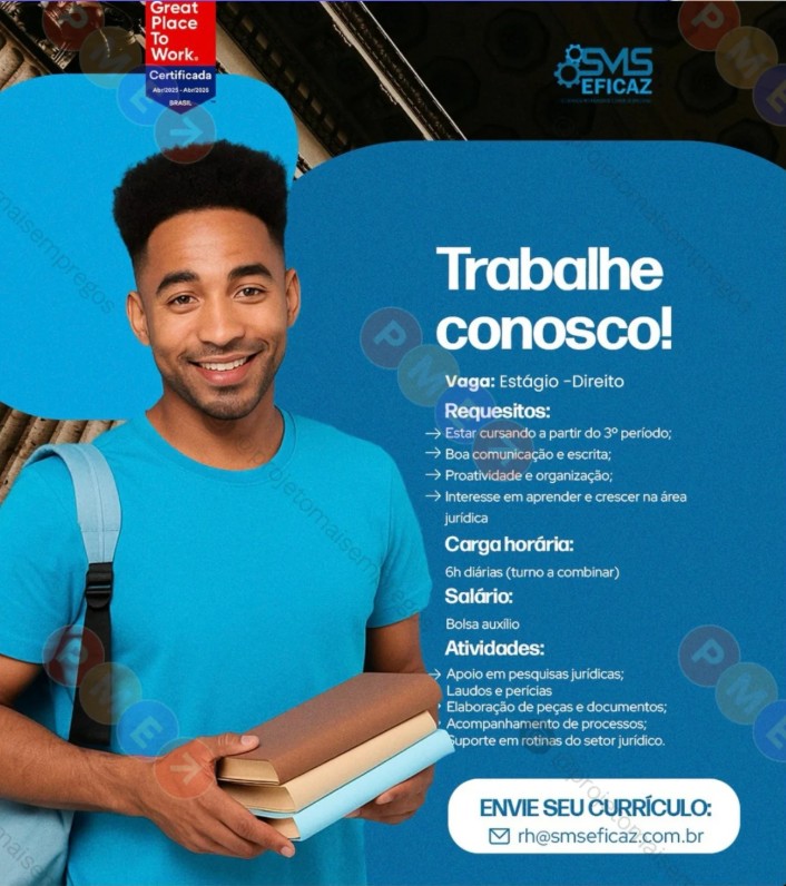 1 Vaga de emprego para Estágio De Direito sem experiência na empresa SMS Eficaz em 19/09