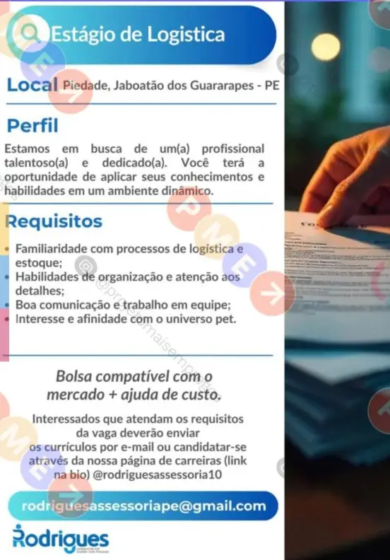 1 Vaga de emprego para Estágio De Logística sem experiência na empresa Rodrigues Assessoria em 09/09