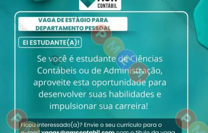 1 Vaga de emprego para Estágio Departamento Pessoal sem experiência na empresa AGR Contábil em 10/09