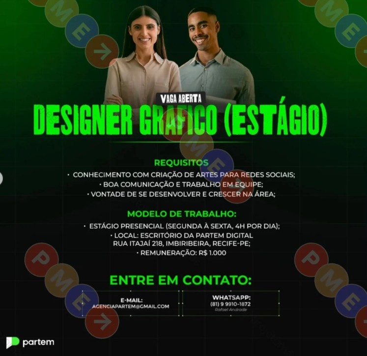 1 Vaga de emprego para Estágio Designer Gráfico sem experiência na empresa Partem em 22/09