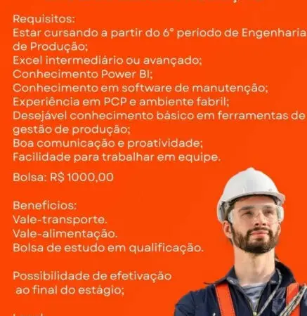1 Vaga de emprego para Estagiário De Engenharia De Produção na empresa Agência Conceito Estágio em 09/09