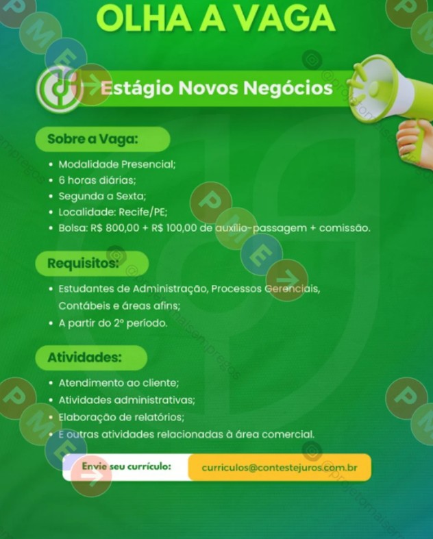 1 Vaga de emprego para Estágio sem experiência no Segmento comercial em 25/09
