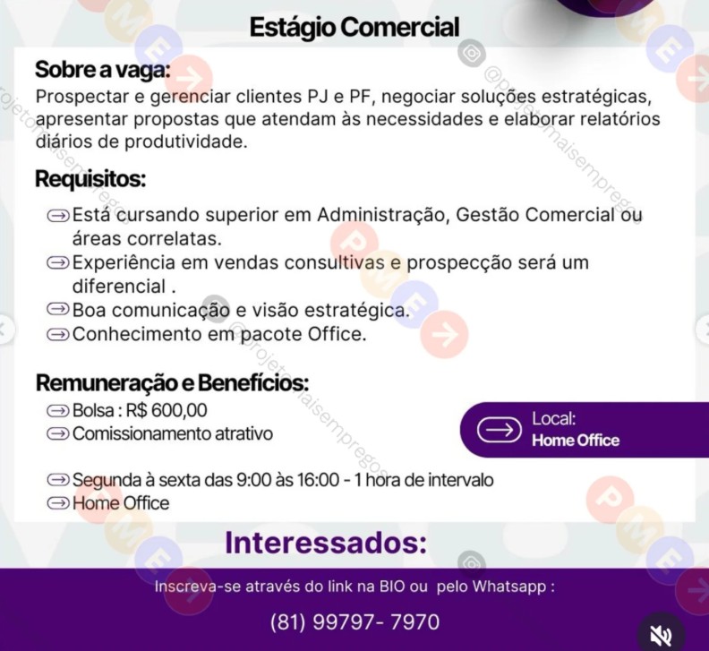 1 Vaga de emprego para Estágio sem experiência no Segmento comercial em 19/09
