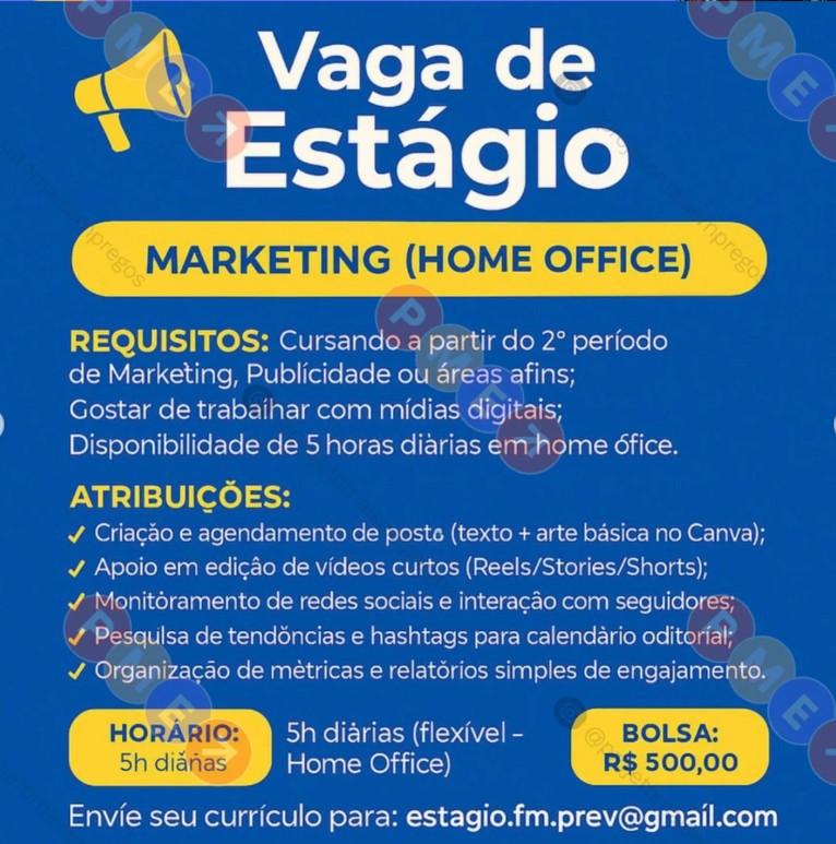 1 Vaga de emprego para Estágio Home Office sem experiência no Segmento de Marketing em 25/09