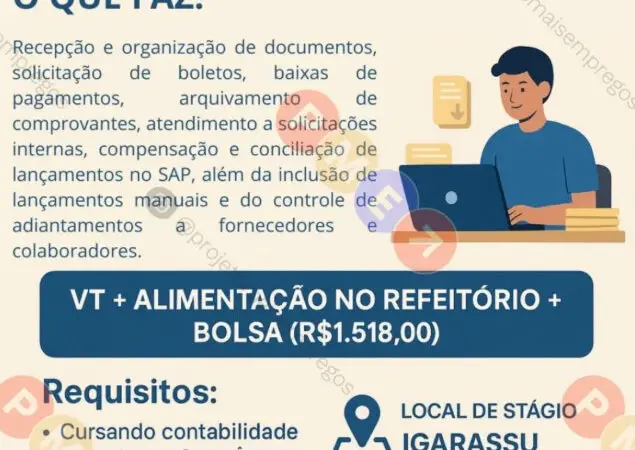 1 Vaga de emprego para Estágio sem experiência no Segmento de Controladoria em 09/09