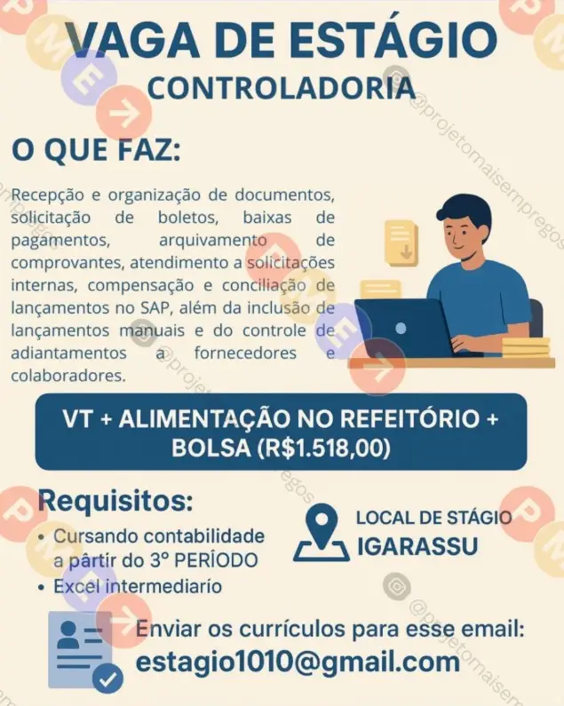 1 Vaga de emprego para Estágio sem experiência no Segmento de Controladoria em 09/09