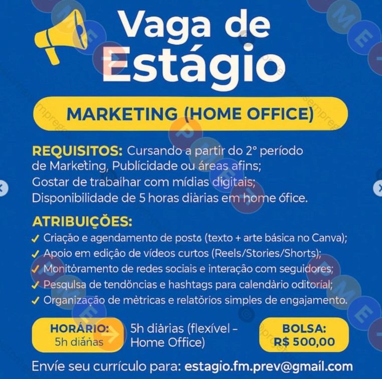 1 Vaga de emprego para Estágio sem experiência no Segmento de Marketing em 22/09