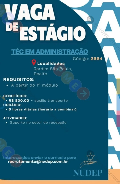 1 Vaga de emprego para Estágio Técnico De Administração sem experiência na empresa NUDEP em 19/09