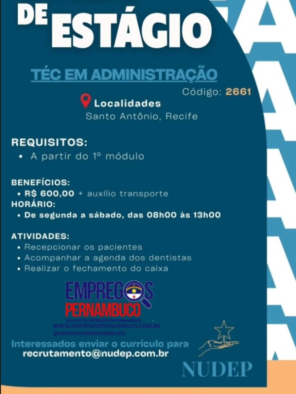 1 Vaga de emprego para Estágio Técnico De Administração sem experiência na empresa NUDEP em 22/09