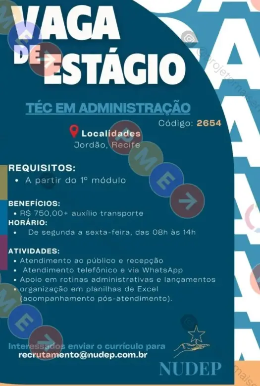 1 Vaga de emprego para Estágio Técnico De Administração sem experiência na empresa NUDEP em 10/09