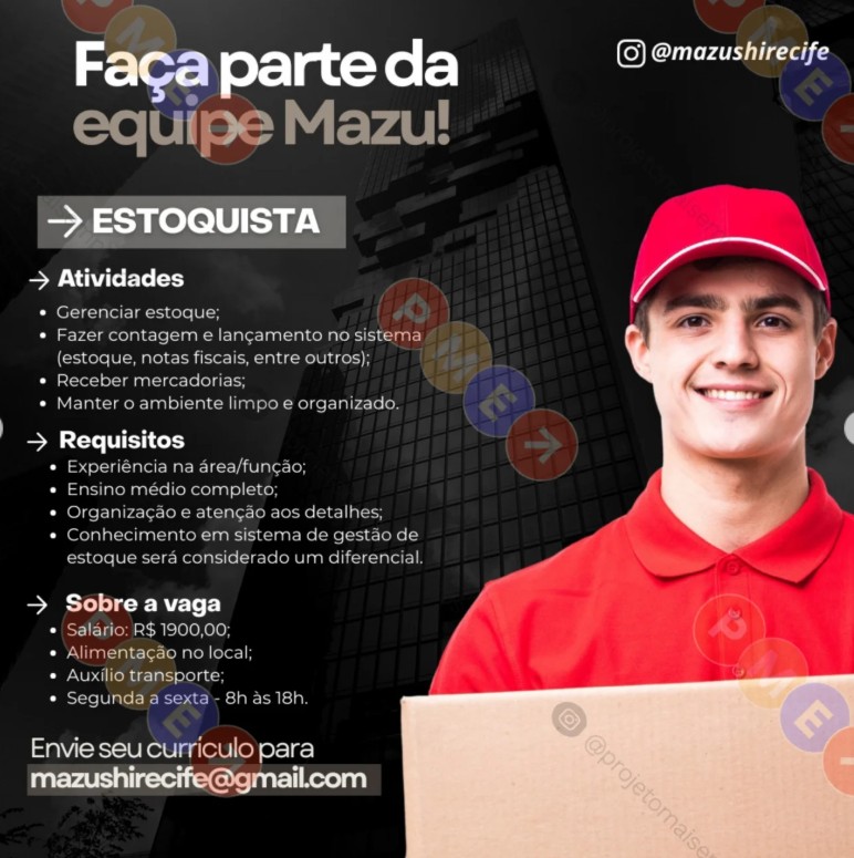 1 Vaga de emprego para Estoquista na empresa Mazu em 27/09