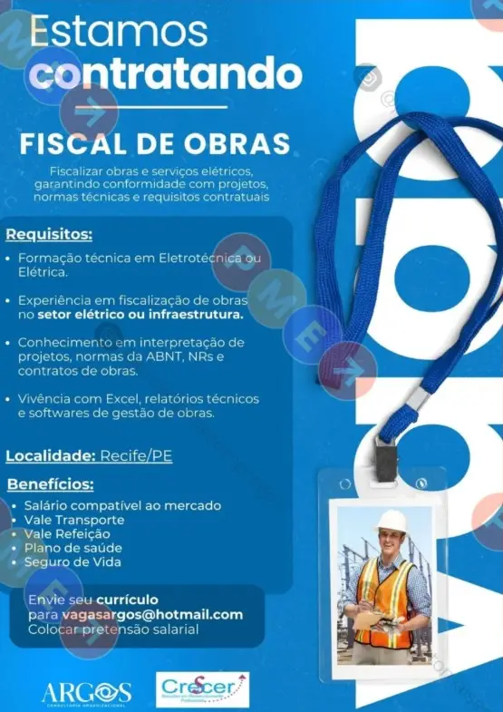 1 Vaga de emprego para Fiscal De Obras na empresa Argos em 09/09