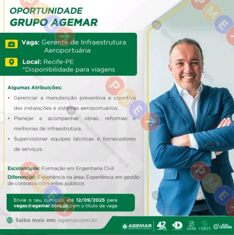 1 Vaga de emprego para Gerente De Infraestrutura Aeroportuária sem experiência na empresa Agemar em 09/09