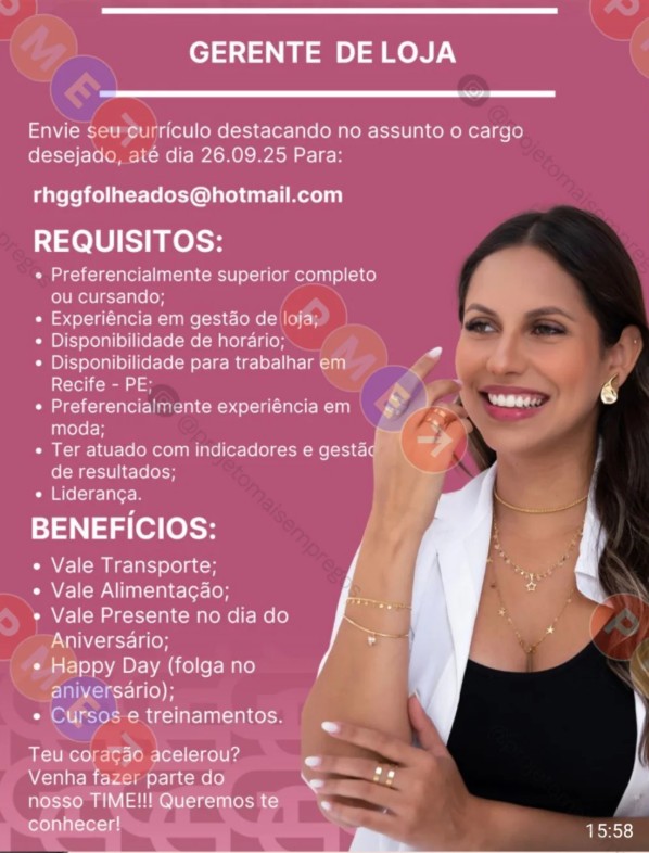 1 Vaga de emprego para Gerente De Loja na empresa GG Folheados em 24/09