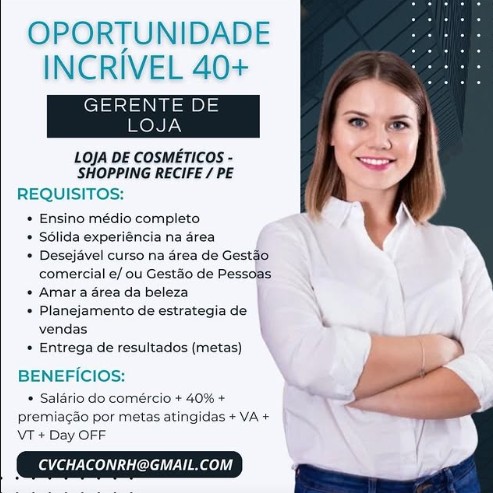 1 Vaga de emprego para Gerente De Loja no Segmento de cosméticos em 25/09