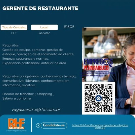 1 Vaga de emprego para Gerente De Restaurante na empresa RHF Talentos em 18/09
