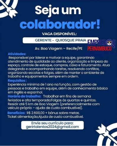 1 Vaga de emprego para Gerente no Segmento alimentício em 23/09