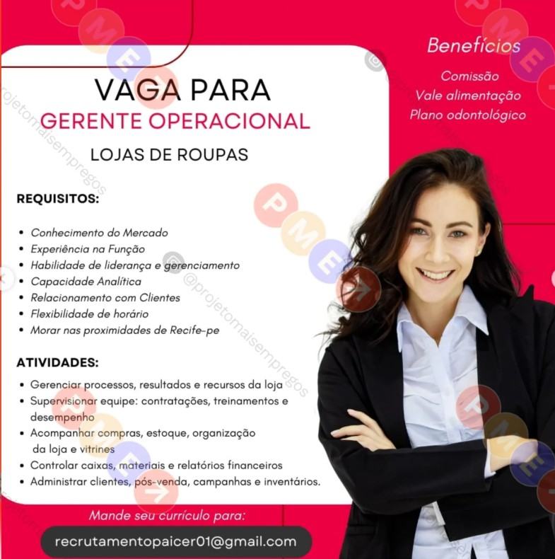 1 Vaga de emprego para Gerente Operacional no Segmento comercial em 27/09