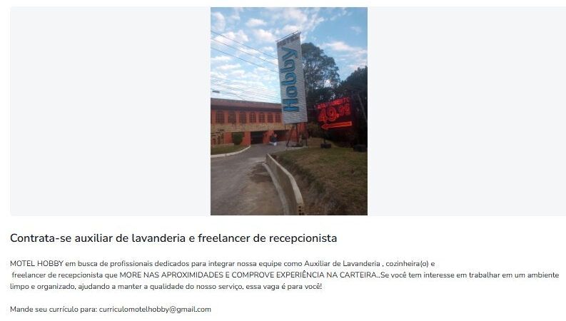 3 Vagas de emprego para Recepcionista, Auxiliar De Lavanderia E Cozinheiro A na empresa Motel Hobby em 06/09
