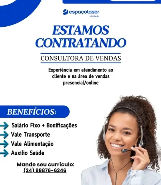 1 Vaga de emprego para Consultor De Vendas na empresa Espaço Laser em 06/09