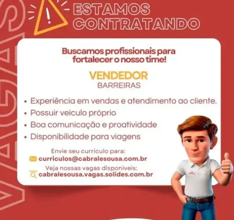 1 Vaga de emprego para Vendedor na empresa Cabral e Sousa em 06/09