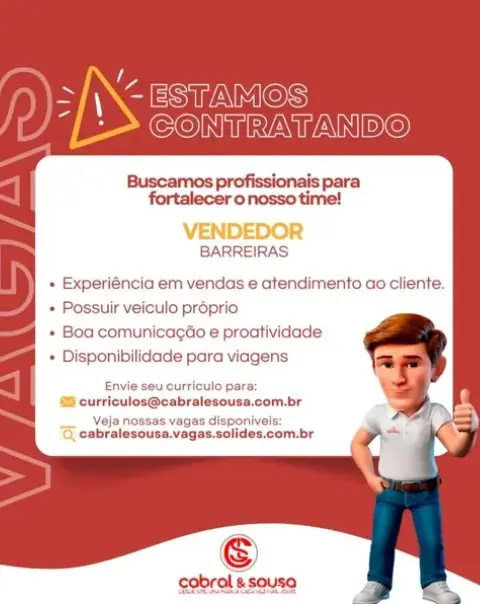 1 Vaga de emprego para Vendedor na empresa Cabral e Sousa em 06/09