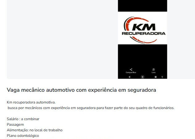 1 Vaga de emprego para Mecânico Auutomotivo na empresa Recuperadora em 06/09