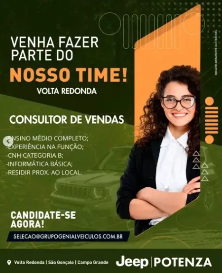 1 Vaga de emprego para Consutor De Vendas na empresa Jeep Potenza em 06/09