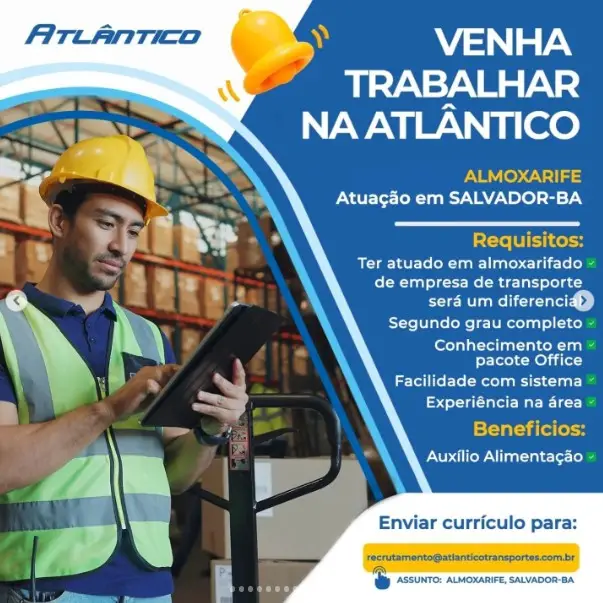 1 Vaga de emprego para Almoxarife sem experiência na empresa ATLÂNTICO TRANSPORTES em 06/09