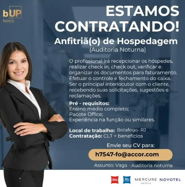 1 Vaga de emprego para Anfitrião Hospedagem na empresa Novotel Accor em 06/09