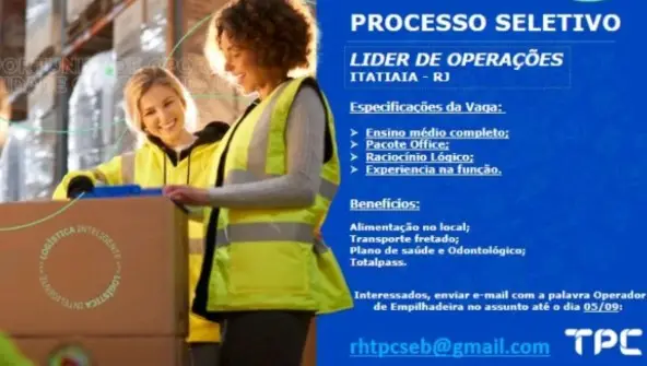 1 Vaga de emprego para Lider De Operações na empresa TPC em 06/09