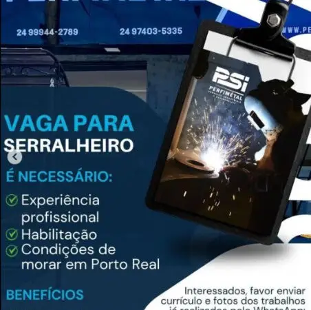 1 Vaga de emprego para Serralheiro na empresa Perfimetal em 06/09