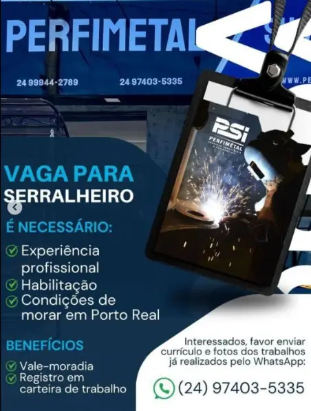 1 Vaga de emprego para Serralheiro na empresa Perfimetal em 06/09