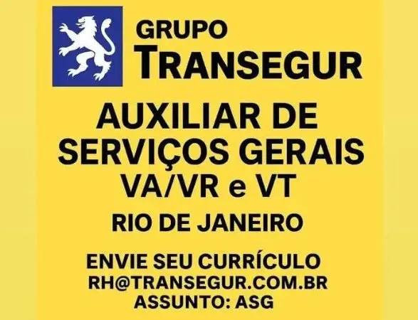 1 Vaga de emprego para Auxiliar Serviços Gerais na empresa Grupo Transegur em 06/09