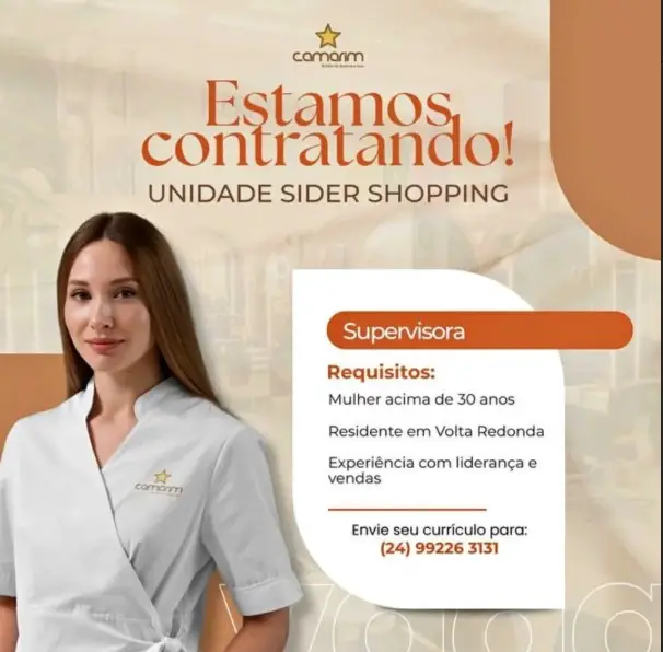 1 Vaga de emprego para Supervisora na empresa Camarim em 06/09