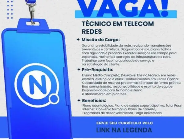 1 Vaga de emprego para Técnico Telecom Redes na empresa Quick em 06/09