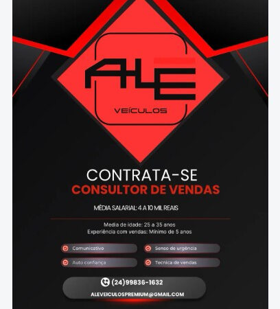 1 Vaga de emprego para Consultor De Vendas na empresa Ale Veículos em 06/09