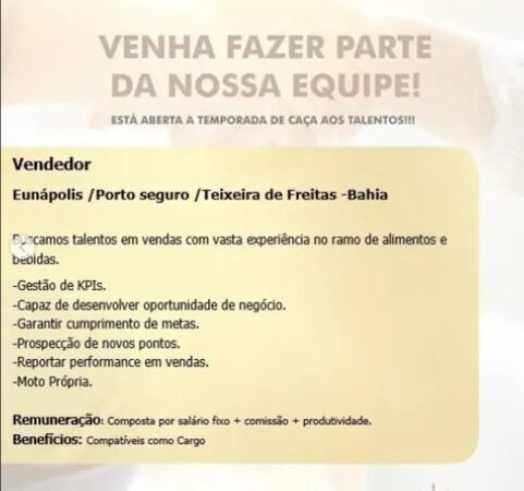 1 Vaga de emprego para Vendedor na empresa Império em 06/09