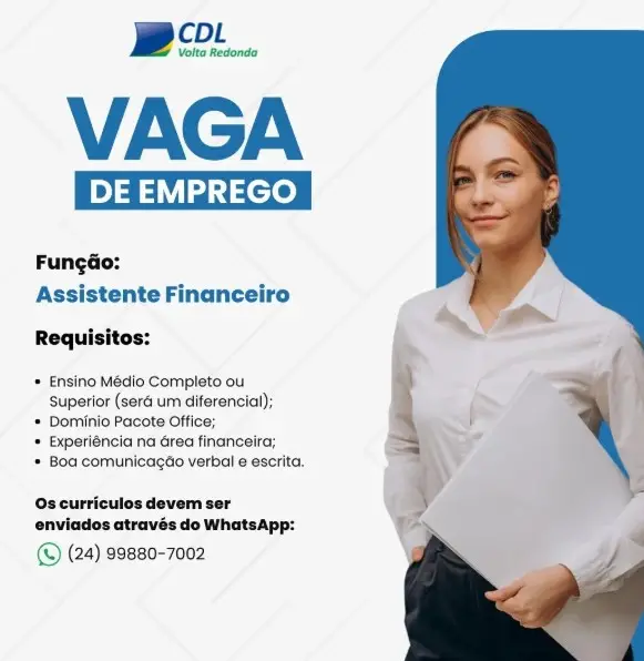 1 Vaga de emprego para Assistente Financeiro na empresa CDL em 06/09