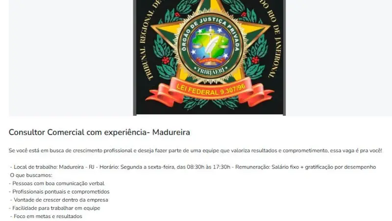 1 Vaga de emprego para Consultor Comercial na empresa Tribunal de Justiça RJ em 06/09