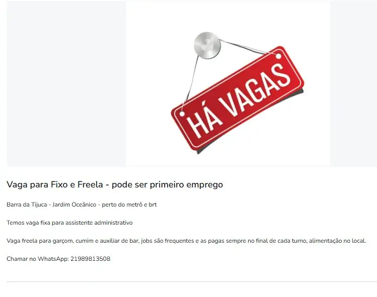 1 Vaga de emprego para Assistente Administrativo no Bairro da Tijuca em 06/09
